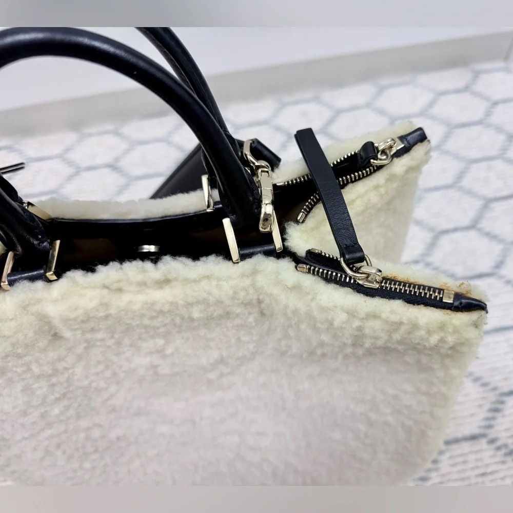 JIL SANDER Quiet Luxury Rare Leather-Trimmed Shearling Tote Bag W Shoulder Strap
